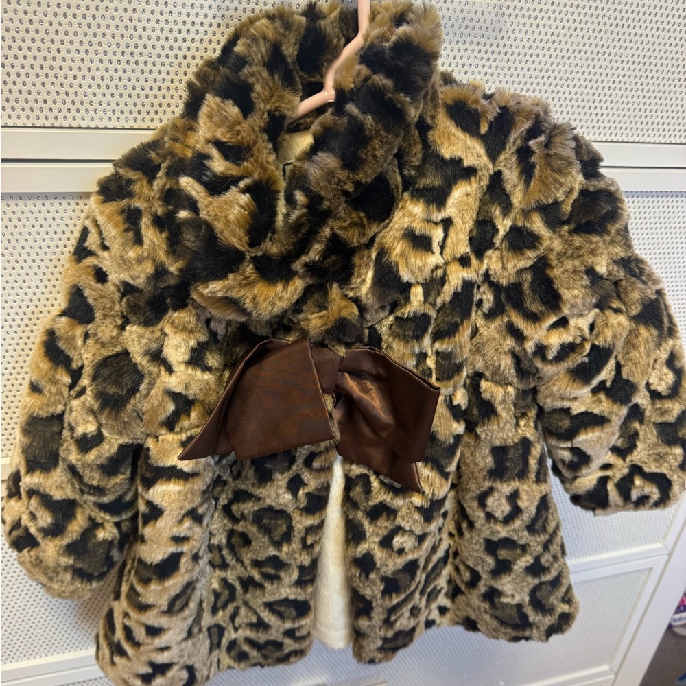 Leopard Print Faux Fur Kids Coat